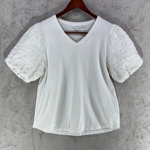 Chico's Alabaster V-Neck Top with Textured Puff Short Sleeves Size L Chico's 2